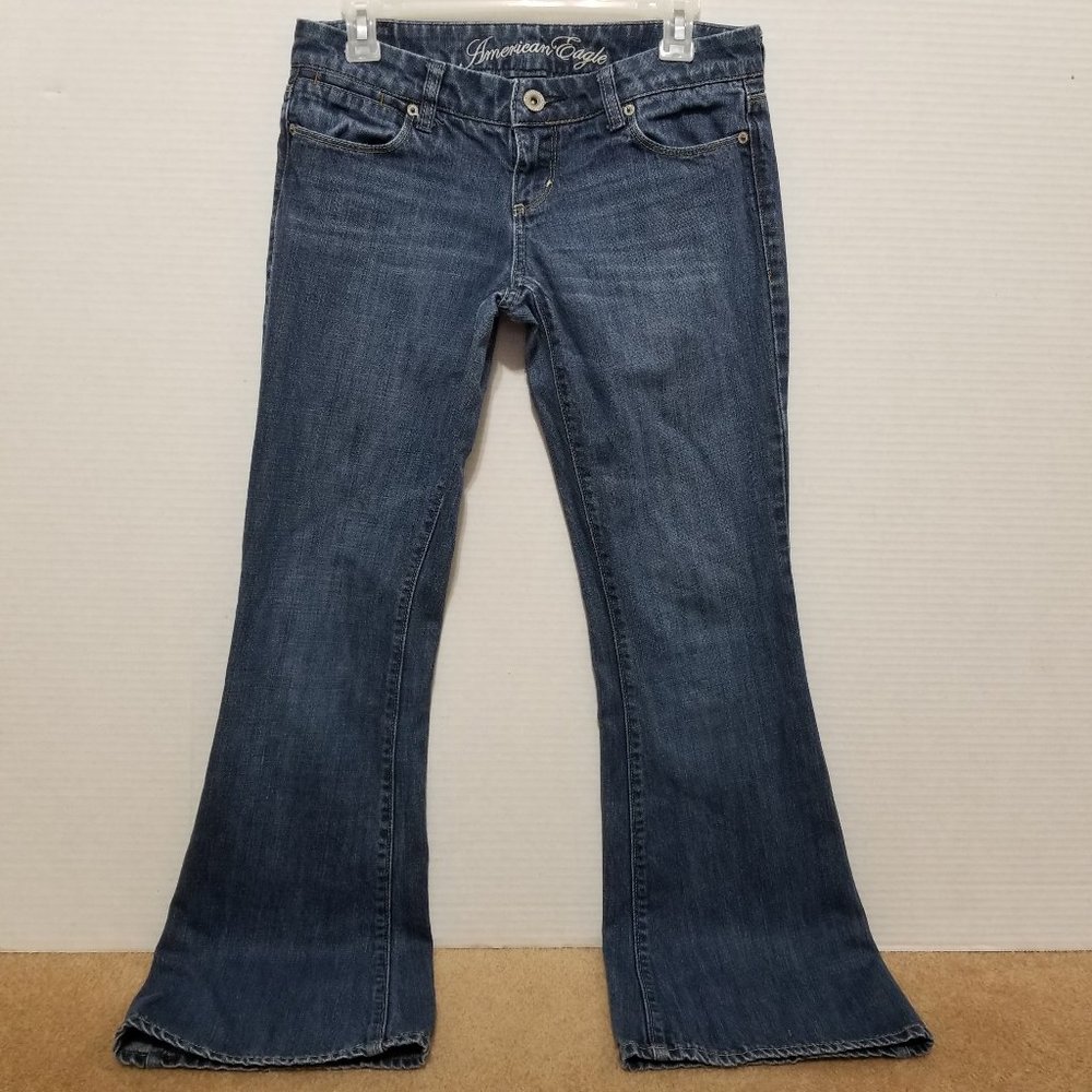 American Eagle jeans 4 Real Flare denim whiskered Y2K 100% cotton low rise waist